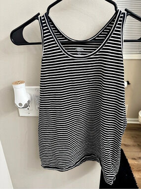 Old Navy Fitted Rib-Knit Striped Tank Top Black & White